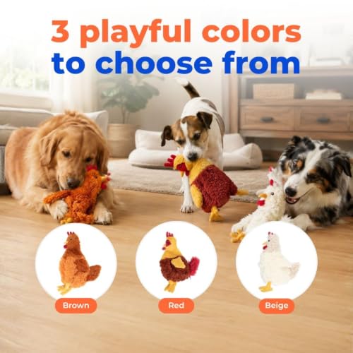 Image of Best Pet Supplies Crinkle Plush Chicken Dog Toy for Interactive, Puppy and Senior Indoor Play - Colorful, Cute and Cuddly (Beige)