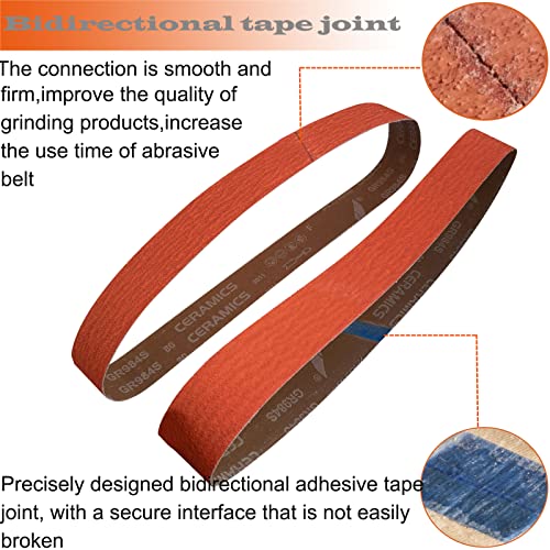 Tonmp 6 Pack 2 x 72 Inch Metal Grinding Ceramic Sanding Belts Kit -1 Pcs Each of 36 40 60 80 100 and 120 Grits Premium Sharpening Sander Belts (2x72 Inch)