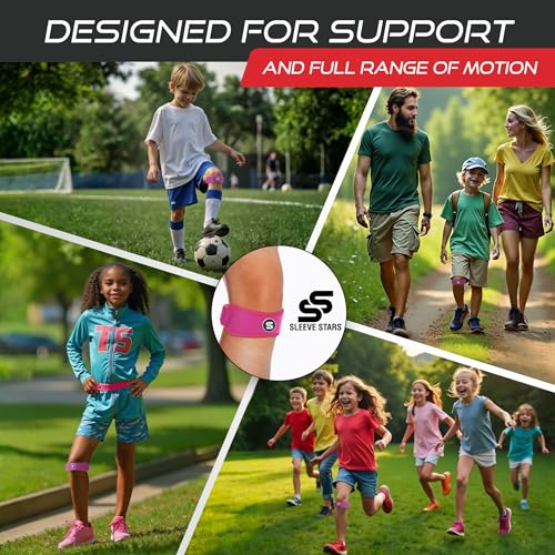 Image of Sleeve Stars Swedish Brand Patellar Tendon Support Strap for Women & Men Effective Osgood Schlatter Knee Brace Youth & Kids Knee Brace with 3 Adjustable Length fits 7 inch-15 inch (Single /Hot Pink /Kids)