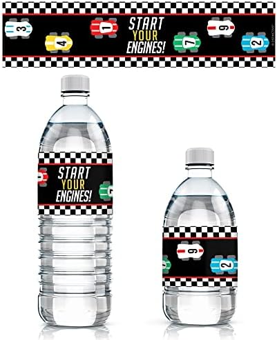 Race Car Party Water Bottle Labels - 24 Stickers