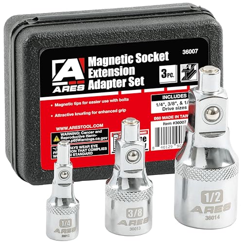 Image of ARES 36007-3-Piece Magnet Socket Extension Adapter Set - Adapters Feature Magnetic Tips for Use with Bolts - 1 /4-Inch, 3 /8-Inch, and 1 /2-Inch Drive