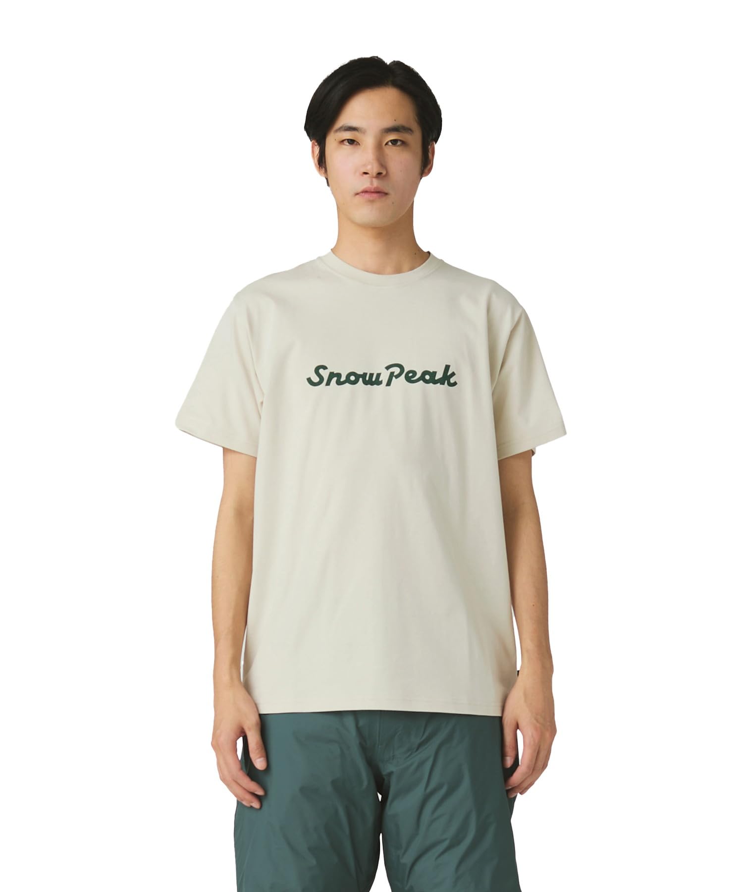 Snow Peak Typography T-Shirt Cream Cotton Blend Crew Neck Unisex Regular