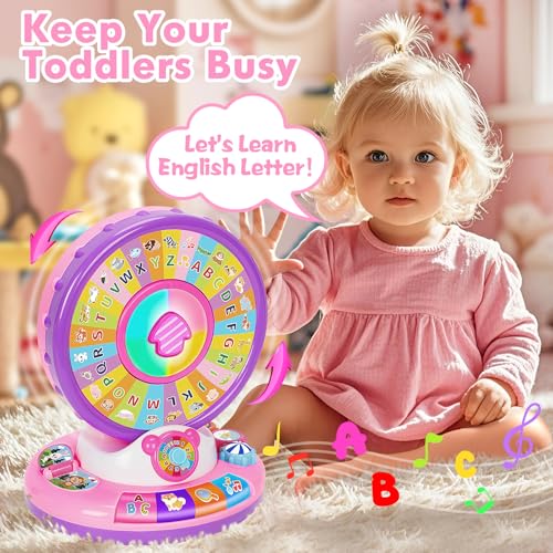 Image of Learning Toy for 1 Year Old Girls, Interactive Spin and Sing Musical Toys for Toddler 12-18 Months, Learning Games with Alphabet and Animals Sounds, Christmas Birthday Gifts for Baby Ages 1-3