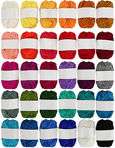 Bekith Paquete de 30 hilados acrílicos de 16 g de hilo suave de colores surtidos, cada rollo de hilo de algodón, kit de ganchillo para ganchillo y tejer proyectos de manualidades Cover