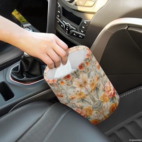 Image of Bird Flower Car Trash Can Foldable Hanging Portable Dustbin Bin for Back Seat, Front Console, Floor, or Hanging Headrest Waste Basket