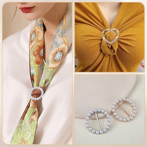 Image of ElevateTech 8pcs Silk Scarf Ring Clip T-shirt Tie Clips for Women Fashion Clothes Corner Knotted Button for Women Fashion Metal Round Circle Shirt Clip Buckle Waist Cincher Clips Tightener