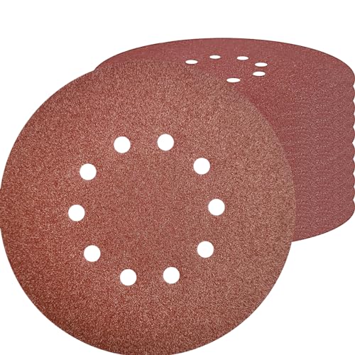 Tonmp 10 PCS 9-Inch 10 Hole 60 Grit Drywall Sandpaper -9" Aluminum Oxide Hook-and-Loop Sanding Disc for ‎Drywall Sander Wood Furniture Finishing…
