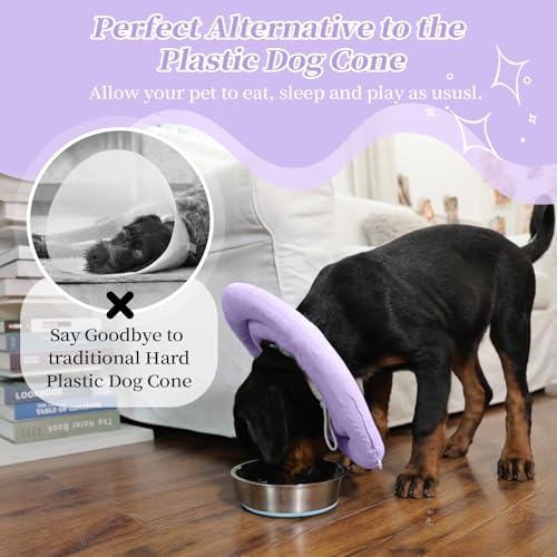 Image of IDOMIK Dog Recovery Collar, Waterproof Soft Dog Cone After Surgery, Comfy Protective Elizabethan Collar Alternative for Dogs Cats, Adjustable Pet Neck Donut Cone Anti-Licking Biting Wounds,Purple,2XL