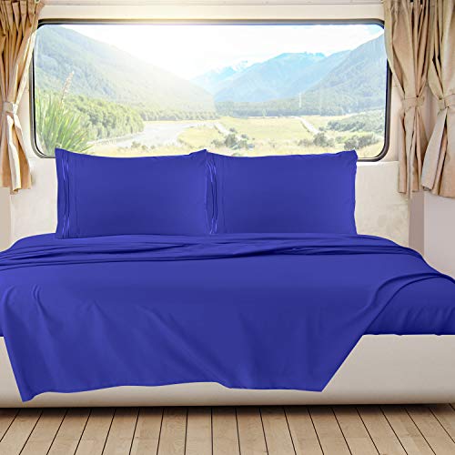 Image of Nestl Royal Blue Short Queen Sheets for RV, Hotel Luxury RV Queen Sheets Set, 6 Piece Fitted Bed Sheet Set and Pillowcases, Super Soft, Wrinkle-Free, and Breathable Camper Bedding