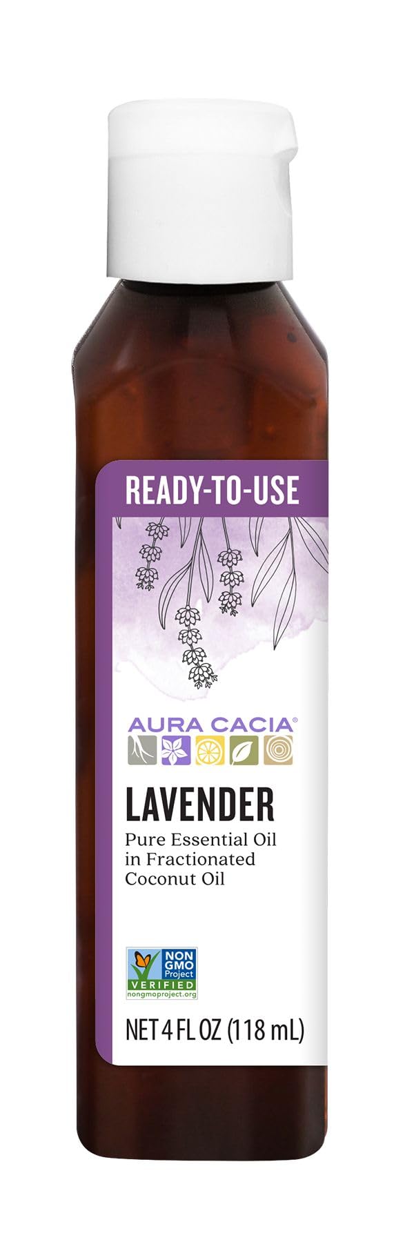 Aura CaciaReady-to-Use Lavender Essential Oil in Fractionated Coconut Oil | GC/MS Tested for Purity | 4 fl. oz.