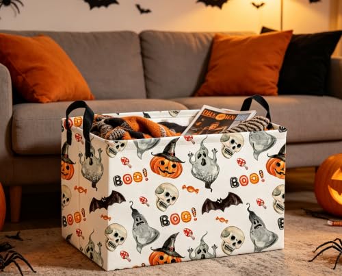 Image of Kids Basket Hlooween Storage Basket Gift Basket Rectangular Bedroom Decor for Books(Watercolor Halloween)