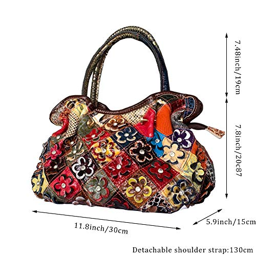Women’s Multicolor Floral Shoulder Bag Genuine Leather Patchwork Colorful urses2