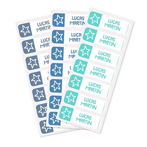 Etiquettes autocollantes personnalisables bleues (lot de 45 étiquettes) - Bienmarquer, format : 4,5 x 1,4 cm. Ultra-résistantes - Va au lave-vaisselle et au micro ondes Cover