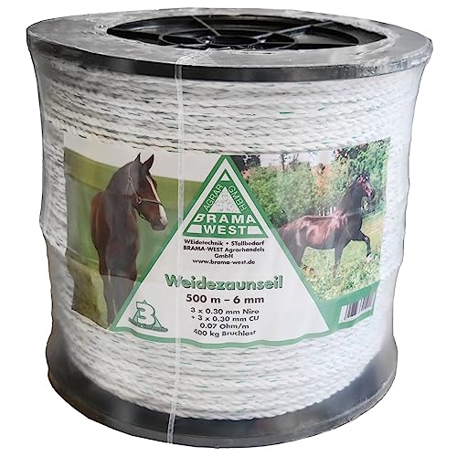 Brama West Corde de clôture électrique 500 m x 6 mm - Matériau conducteur : clôture électrique - Pour cheval, poney