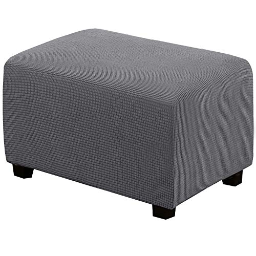 H.VERSAILTEX Stretch Storage Ottoman Slipcover Furniture Protector Ottoman Covers 1-Piece Spandex Elastic Rectangle Footstool Sofa Cover for Pets Machine Washable(Ottoman X-Large,Gray)