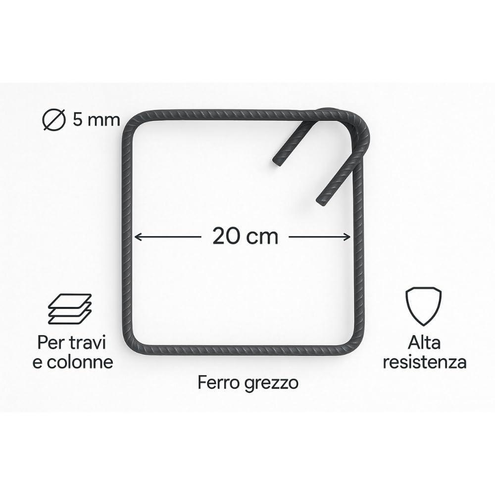 FORTUNATO Kit Staffe di Rinforzo in Ferro Sagomato, Antisismiche, 20x20 cm, Ø 8 mm, Piegatura 135°, per Strutture Cemento Durevoli (Pezzi : 20)