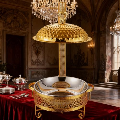 Juego de platos de frotamiento para bufé, platos redondos de 8.5 cuartos de galón con tapas, utensilios, latas de combustible para eventos, fiestas y catering