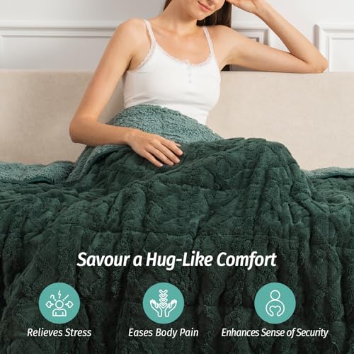 Wemore Weighted Blanket for Adults Twin Size 20 lbs, Dual Sided Soft Fuzzy Jacquard Sherpa Weighted Blankets for Sleeping, Cozy Fluffy Knitted Heavy Blanket for Couch Bed, Dark Green, 60 x 80 inches