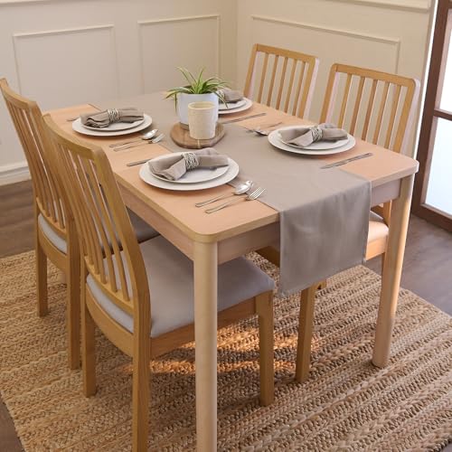 Encasa XO Runner da tavola Dimensioni 32x150 cm | Tessuto in tela di cotone | Tinta unita Beige intenso | Lavabile in lavatrice e resistente - immagine 3