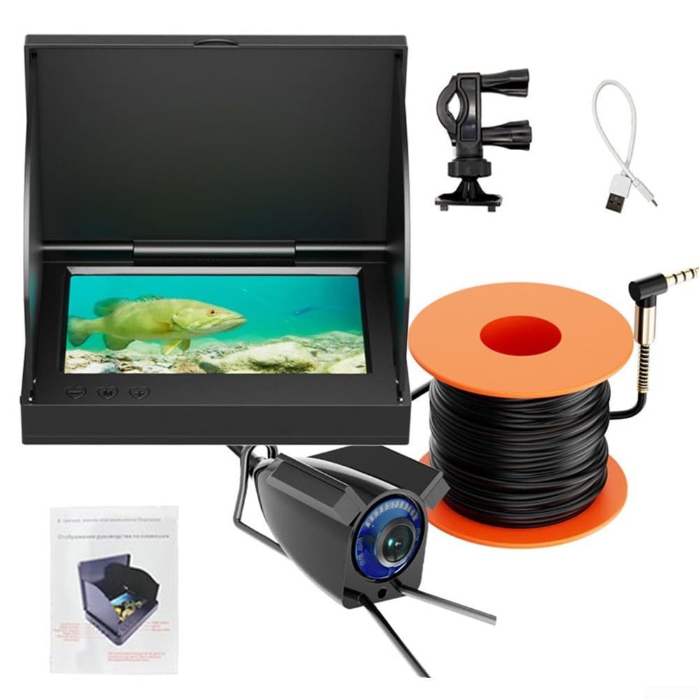 Fischfinder mit Unterwasser-Angelkamera, 220° Weitwinkel, 100 m Tiefe, für Eis-, Fluss- und Bootsangeln, IP67 wasserdicht (5,0 IPS + Kamera 30 m)