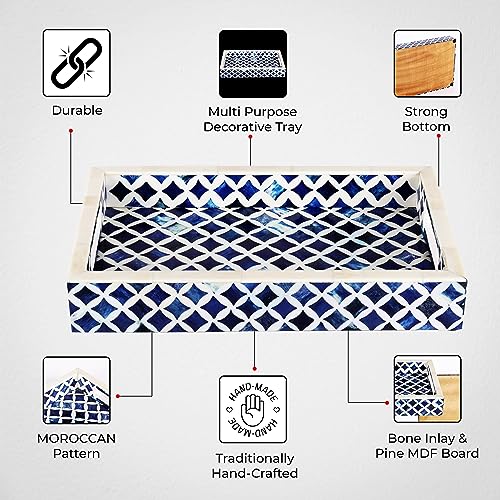 Image of Handicrafts Home 12 inch x 8 inch Blue Decorative Tray Breakfast Coffee Table Top Vintage Handmade Serving Tray