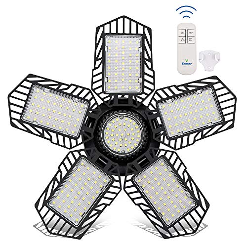 13800LM Garage Light with Remote Control, E-POWIND 138W Deformable Garage Lighting, 6 Glow Panel LED Work Lights, Adjustable Lighting Lamp for Basement Room Workshop Barn Bench, E26/27