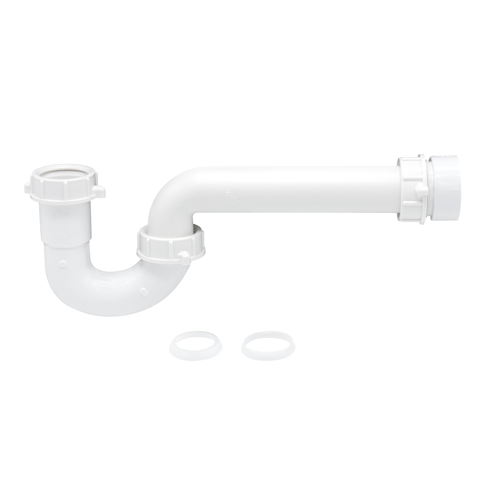 JB Products 1-1/2 Inch P-Trap Kit, Polypropylene Tubular with PVC Marvel Adapter, Ribbed Threaded Nuts for Strong Leak-Free Connection, Includes J-Bend, Wall Arm & Washers, Made in USA