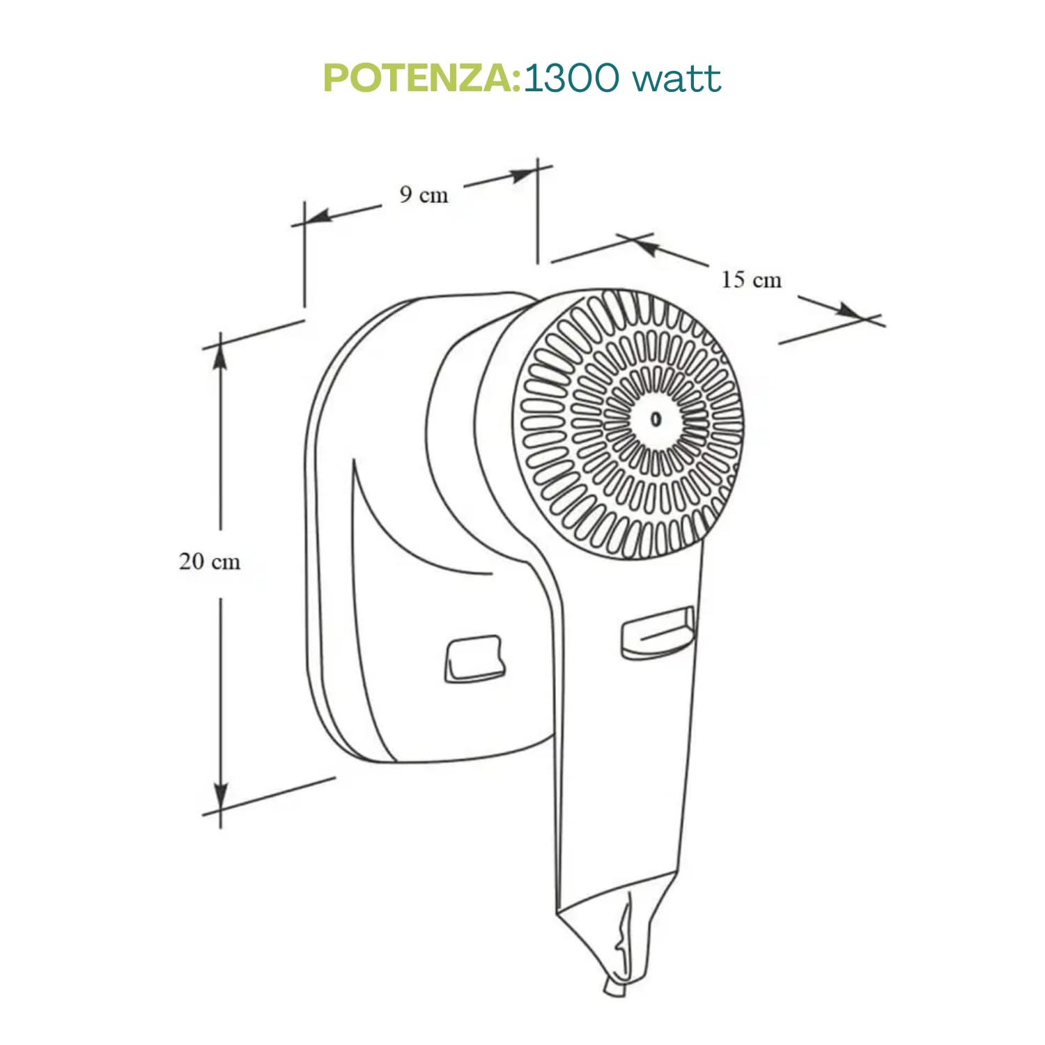 Paluplus 3 Asciugacapelli da Parete Bianco, Misura 9x15x20 cm, Pistola Phon da 1300W con Interruttore, Aria calda fino a 65°C, Velocità aria 15 m/s, per Hotel, B&B, Ristoranti, Spogliatoio -558C
