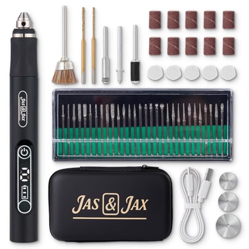Image of Jas & Jax Matte Black Engraving Pen - Portable Cordless Tool for DIY Projects & Creative Personalization - Beginner Friendly - USB Rechargeable - 54 Accesories