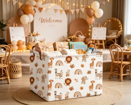 Image of Rectangular Animals Baskets,Storage Bins with Handles for Room Decor,Book Storage Bin,Shelf Basket(Boho animals)
