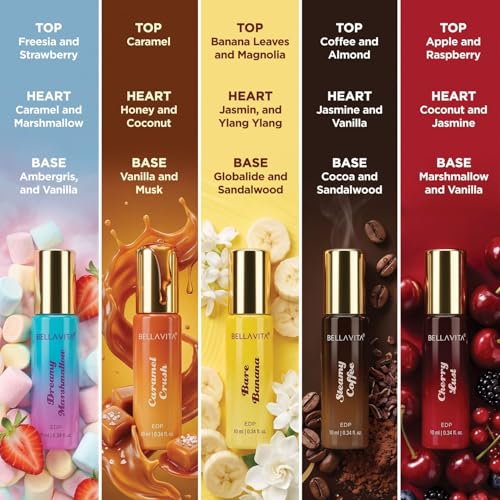 Image of BELLAVITA Gourmand Trend Series Gift Set | 5 x 10ml Trial Perfumes | 20% Perfume Oil Concentration | Smell Like a Snack | Perfume for Man & Woman | Dessert Inspired Sweet Notes | Long Lasting Unisex Fragnance