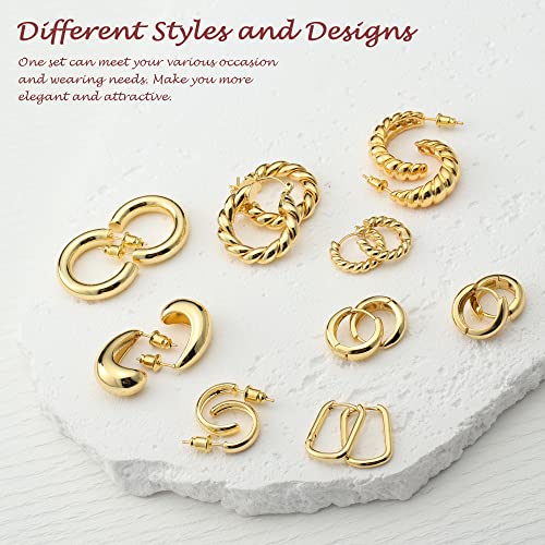 9 Pairs Gold/Sterling Silver/Rose Gold Plated Hoop Earrings Set for Women Trendy Chunky Gold Hoops 14K Real Gold Plated Small Huggie Earrings for Sensitive Ears Non Tarnish Gifts Jewelry4