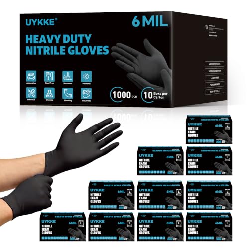 Image of HEAVY DUTY 6 Mil Nitrile Black Gloves Disposable Latex Free Rubber Cooking Cleaning Food Prep Tattoo Gloves 1000PCs