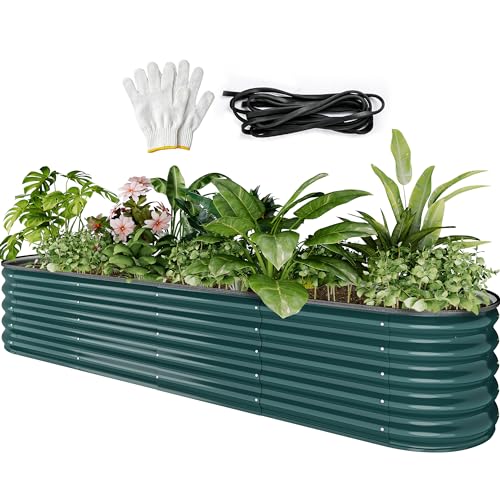YITAHOME Outdoor Hochbeet Metall 240x61x43cm, Hochbeete-Kit aus Verdicktem Zink-Aluminium-Magnesium-Edelstahl-Metall Hochbeete für Garten mit Sicherheitsgummi für Gemüse, Blumen und Früchte (Grün)