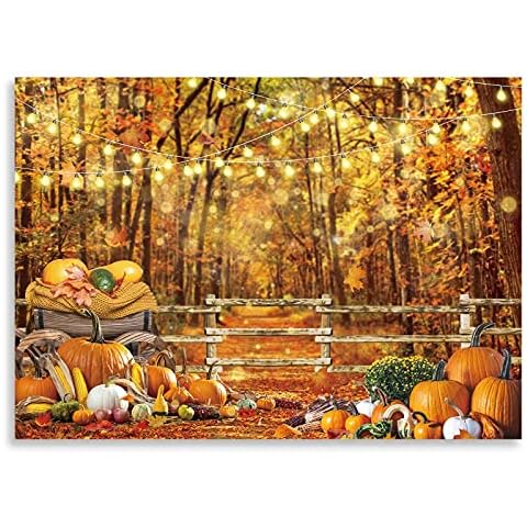 Seasonwood 7x5ft Fall Forest Photography Backdrop Autumn Landscape Maple Leaves Backgound Thanksgiving Natural Scenery Pumpkins Harvest Party Banner Decor Portrait Photobooth Studio Props Mini Session Cover