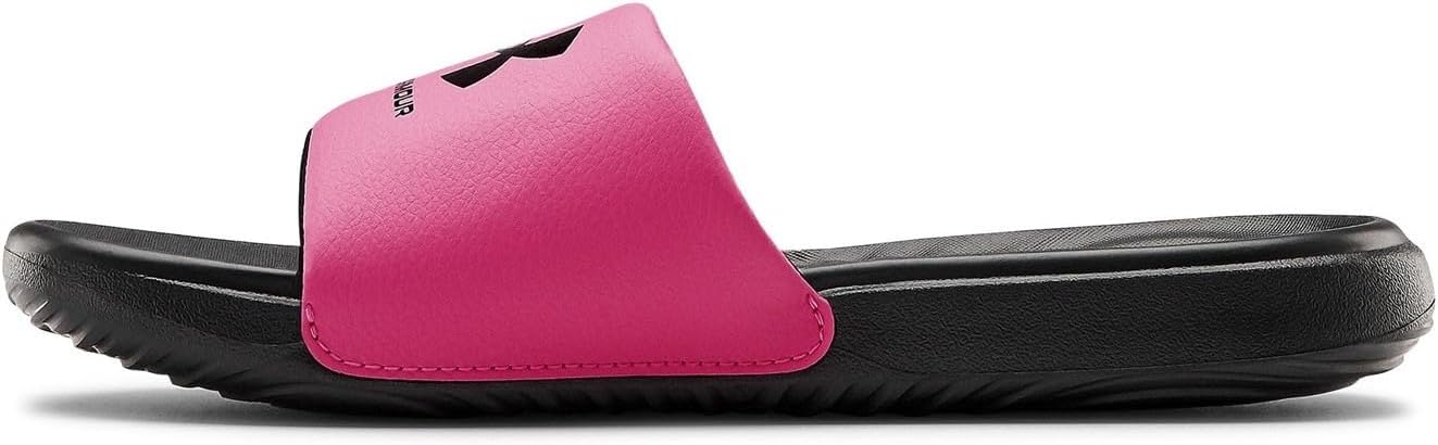 Under Armour Girls Ansa Fixed Strap Slide Sandal, Black (002)/Pink Surge, 1 Little Kid