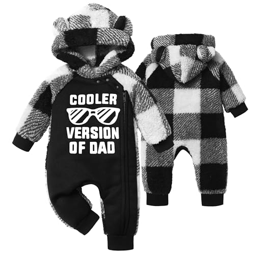 Image of Oranchids Baby Boy Clothes Winter Snowsuit Plaid Fleece Jumpsuit Bear Ear Hooded Romper Zipper Onesie Warm Infant Coat Outfit