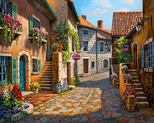 pintura por números para adultos Town Street Kits de pintura en lienzo Decoración del hogar Pintura por número Paisaje pintado a mano Gift-40x50cm_With_Frame Cover