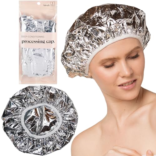 Kitsch Aluminum Foil Heat Cap for Deep Conditioning - Reusable Hair Streamer For Coloring, Perm & Treatment, Heat Cap with Elastic Band, Processing Caps for Hair, Shower Caps for Sauna, Shower & Spa