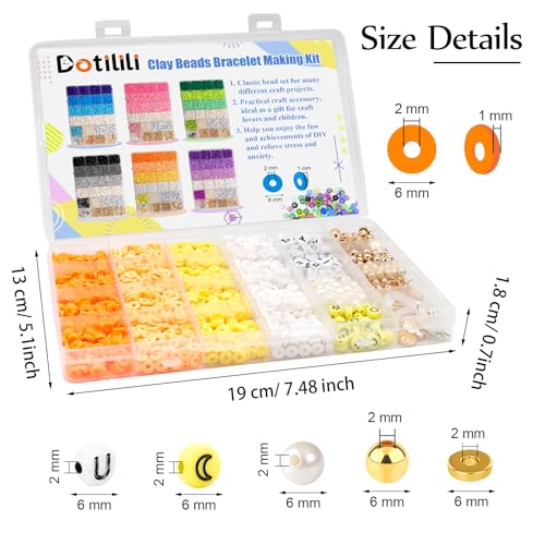 Dotilili 3164 Pcs Friendship Bracelet Making Kit, Orange Yellow Polymer Clay Beads with Letter Beads & Charms - Image 3