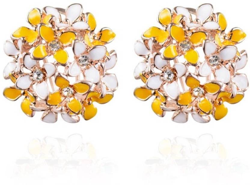 Nilu’s Collection Crystal Flower Clover Stud Earrings for Women and Girl