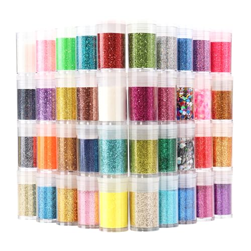 Glitter für Handwerk 40 Farben, holografisches Gesicht feiner Körper Glitter für Tumble Nail Art Seife Kerze, funkelnde Pailletten Schimmer, Harz Zubehör für 5g Fläschchen