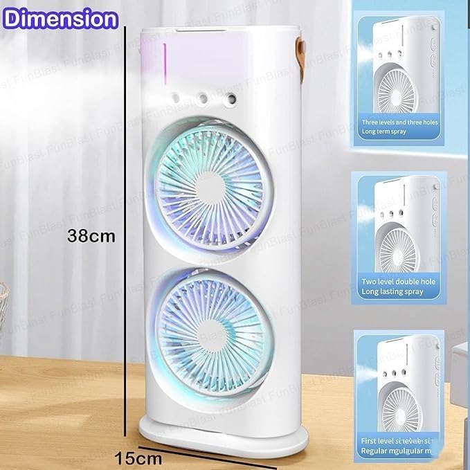 Image of Drumstone (𝐒𝐩𝐞𝐜𝐢𝐚𝐥 𝟏𝟓 𝐘𝐞𝐚𝐫𝐬 𝐖𝐚𝐫𝐫𝐚𝐧𝐭𝐲) USB Rechargeable 4000mAh Spray Fan | Cold Air Mini Cooler with LED Light, Touch & Remote Control, 280ml Water Tank, Ice Mist, Portable