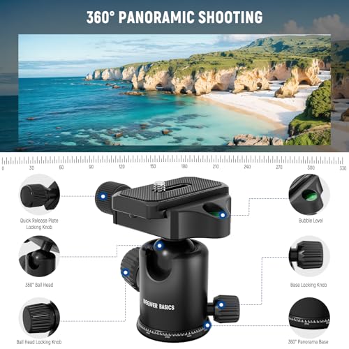 NEEWER Basics Camera Tripod Monopod, 71" Aluminum Heavy Duty Portable Travel DSLR Cell Phone Stand with 360° Ball Head Cellphone Holder Mount Compatible with iPhone for Filming Video Recording, TP15