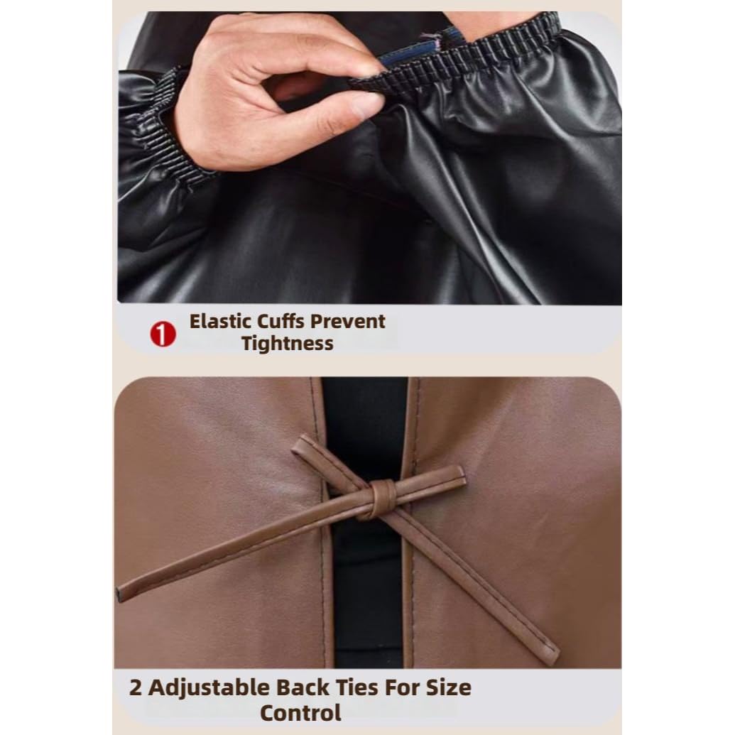 Tablier de Travail en Cuir, Blouse Imperméable à Manches Longues avec Poche, Vêtement de Protection pour Hommes et Femmes, Idéal pour Cuisine, Jardinage, Atelier et Vaisselle