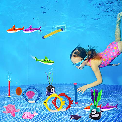 JOINBO 32 Pcs Dive Toys Pool Toys/Underwater Swimming Toys, New Diving Shark (2Pcs), Jumbo Diving gem (8Pcs), Treasures (12 Pcs), Rings (3pcs), Torpedo Bandits (3Pcs),Diving Sticks(3Pcs) - Thumbnail 3