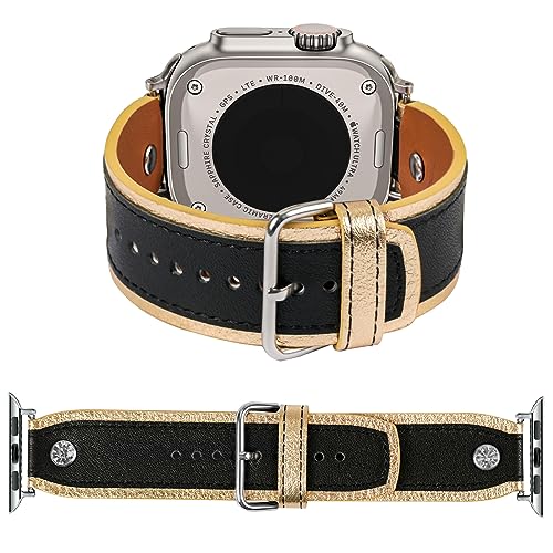 JOYOZY Leather Band Compatible with Apple Watch Band 38mm 40mm 41mm 42mm 44mm 45mm 49mm, Luxury iWatch Band with Bling Crystal for Ultra, Series SE/9/8/7/6/5/4/3/2/1, Designer Dressy Strap for Women