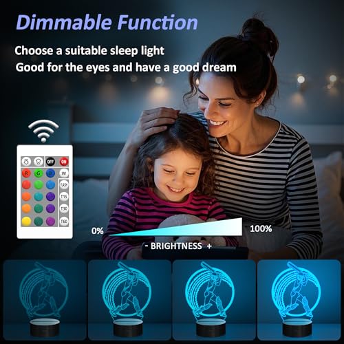 Image of OkiyiD Cricket Gifts for Boys, Cricket Ball 3D Illusion Lamp Night Light with 16 Colors Remote Control, Cricket Accessories Stuff Gift for Boys Men Athletes Birthday Xmas Decor