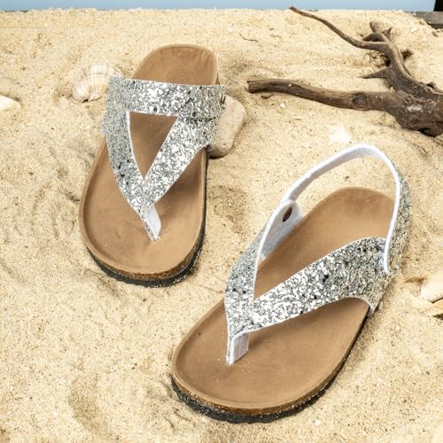 Summer Boys Girls Glitter Sequin Flip Flops Cork Footbed Slides Sparkle Beach Sandals with Back Strap3