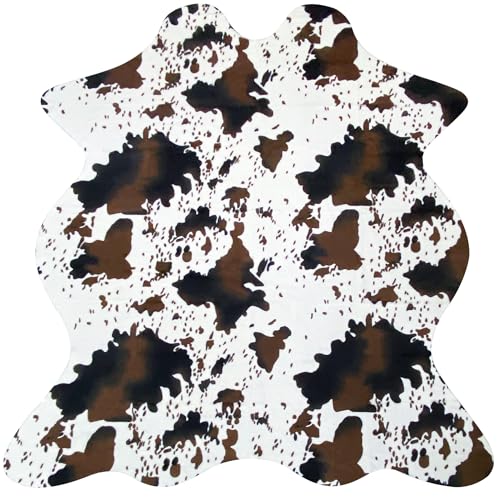 Image of Aoczes Faux Cowhide Rug Cute Cow Print Rug Cow Rugs for Bedroom Living Room Nursery Western Home Decor Area Rug, Brown and White 4.6 x 5.2 Feet